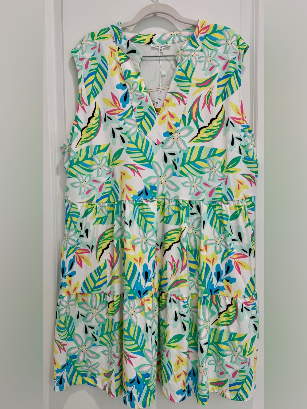 Floral Leaf Tiered Summer Dress - White Multi